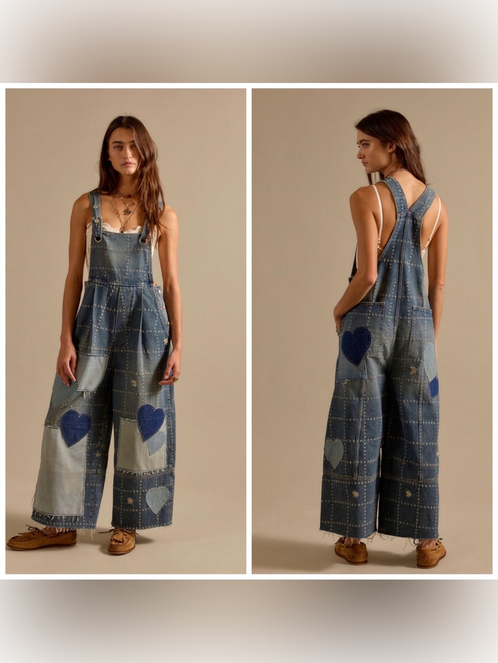 Free People Rambler Novelty Overalls Follow Your Heart Patchwork Plaid Denim M